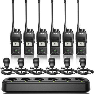 SAMCOM FPCN10A 6 Pcs UHF Walkie Talkies with 6 Way Charging Gang, with 6 Pcs 2 Pin Speaker Shoulder Mic