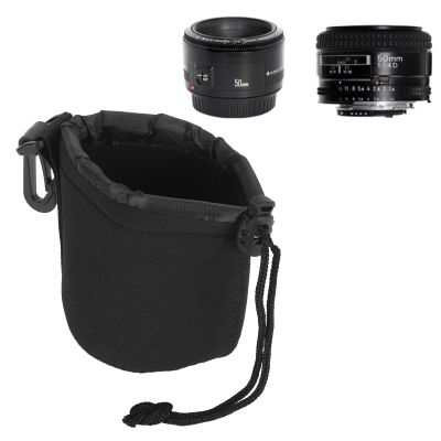 Camera Lens Bag, Shockproof, Scratch Protective Lens Pouch with Hook, Foldable and Portable, for 50mm F/1.8 II, AF 50mm f/1.8D