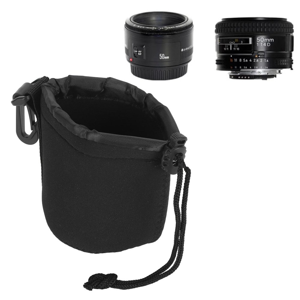 Camera Lens Bag, Shockproof, Scratch Protective Lens Pouch with Hook, Foldable and Portable, for 50mm F/1.8 II, AF 50mm f/1.8D