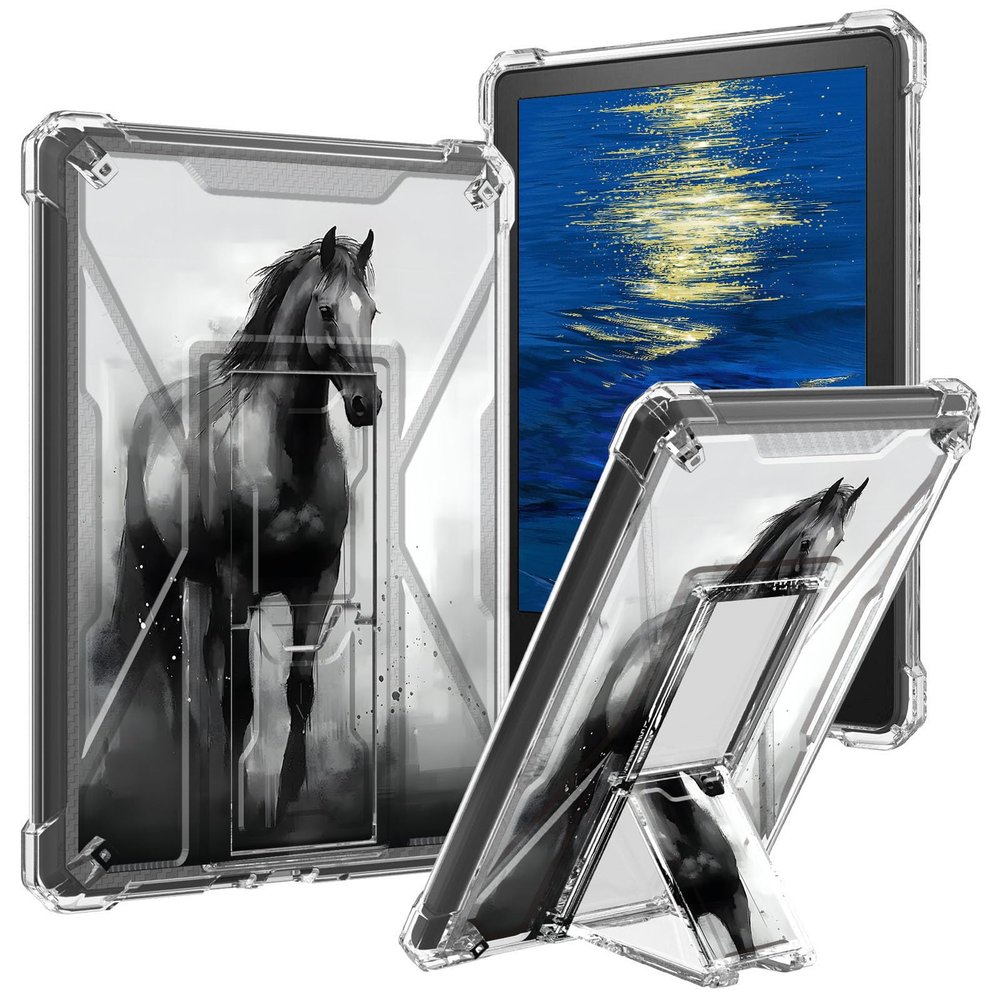 GFRGTFHYT Clear Case for 6" All-New Kindle 11th Generation 2022 Release Only, Stand Kickstand Slim Lightweight Transparent Soft TPU Cover for Kindle 2022 11th Gen E-Reader,Art Watercolor Horse