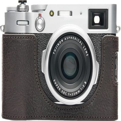 BMAOLLONGB X100V Camera Case, Handmade Genuine Real Leather Half Camera Case Bag Cover for Fujifilm X100V Camera Bottom Opening Version + Hand Strap (Coffee)