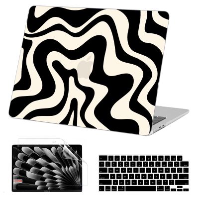 AKIT Compatible with MacBook Air 13 inch Case 2026 2025 2024-2022 M4 M3 M2 A3240 A3113 A2681, Pattern Hard Shell Laptop Case+Screen Protector+Keyboard Cover for MacBook Air 13.6 inch, Black Wave