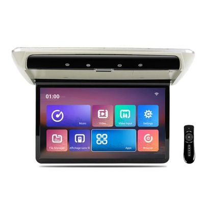 Kunfine Android Car Overhead Player 11.6 Inch Wide IPS Screen Video Car Roof Mount Monitor with Built-in Stereo Speakers Flip Down Overhead Car Monitor Support Bluetooth WiFi HDMI USB NO DVDGrey-B