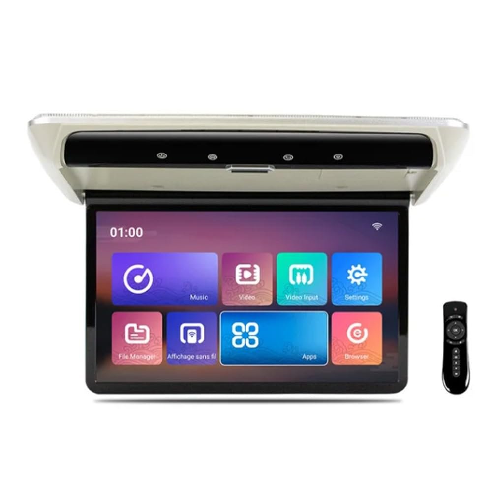 Kunfine Android Car Overhead Player 11.6 Inch Wide IPS Screen Video Car Roof Mount Monitor with Built-in Stereo Speakers Flip Down Overhead Car Monitor Support Bluetooth WiFi HDMI USB NO DVDGrey-B