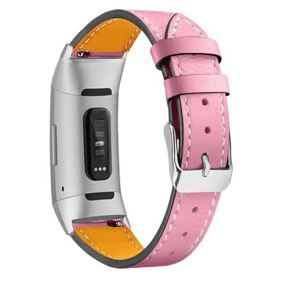 Mtozon Leather Bands Compatible with Fitbit Charge 4/Charge 3, Replacement Accessories Wristband Straps for Women, Pink