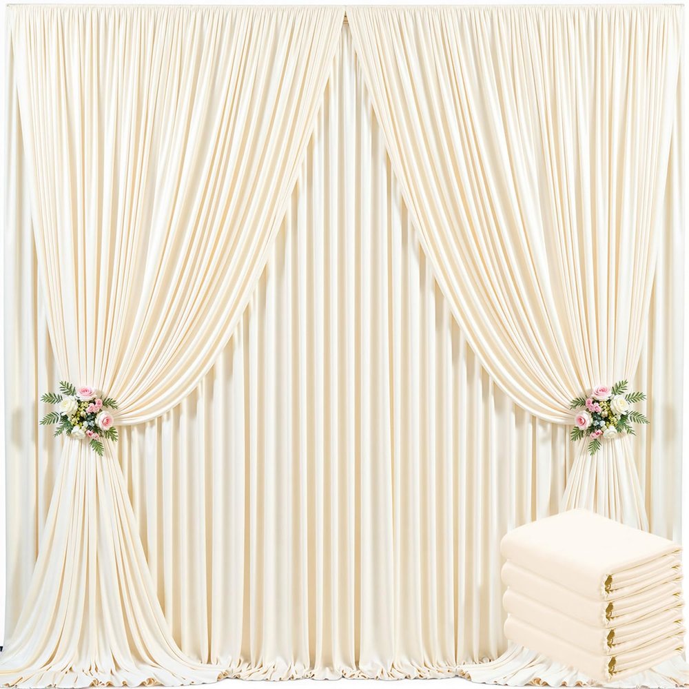 4 Panels Champagne Backdrop Curtain for Baby Shower Wrinkle Free 20ft x 10ft Backdrop Drapes Panels for Parties Wedding Bridal Shower Birthday Photo Photography Fabric Background Decoration