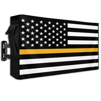 Lsrtoss American Flag Outdoor TV Cover 60-65 Inch Weatherproof, Orange White Striped Outdoor TV Enclosure with Zipper & Roll Up Front Flap, USA Flag Waterproof TV Covers for Outside Flat Screen TV