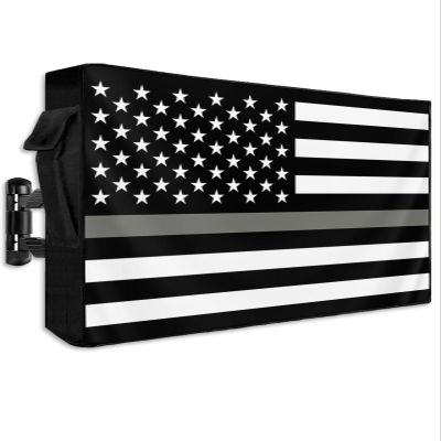 Lsrtoss American Flag Outdoor TV Cover 70-75 Inch Weatherproof, Grey White Striped Outdoor TV Enclosure with Zipper & Roll Up Front Flap, USA Flag Waterproof TV Covers for Outside Flat Screen TV