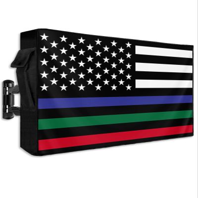 Lsrtoss American Flag Outdoor TV Cover 60-65 Inch Weatherproof, Blue Green Red White Striped Outdoor TV Enclosure with Zipper & Roll Up Front Flap, USA Waterproof TV Covers for Outside Flat Screen TV