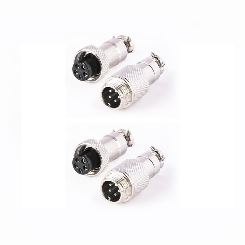 2PCS GX16 5 Pin Metal Male Female Panel Connector, 16mm Panel Mount Circular Metal Aviation Connector Adapter Plug Socket for Cable Power Connection (2Sets)