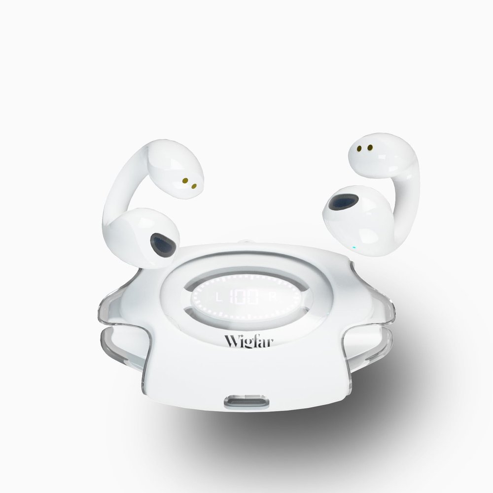 Wigfar Open Ear Headphones True Wireless Bluetooth Headphones, Ear Clip Earbuds,Sweat Resistant,Fast Charging,24HRS Playtime,Open Ear Earbuds for Workout,Driving,Meeting (White)