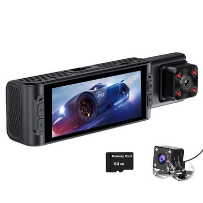 XRC TECH 3 Channel Dash Cam,Front Inside Rear Three Way Car DVR,1080P,WDR,Built in WiFi,Hidden Infrared LED LightIR Night Vision,24-Hour Parking Monitoring(64G Card Included), black