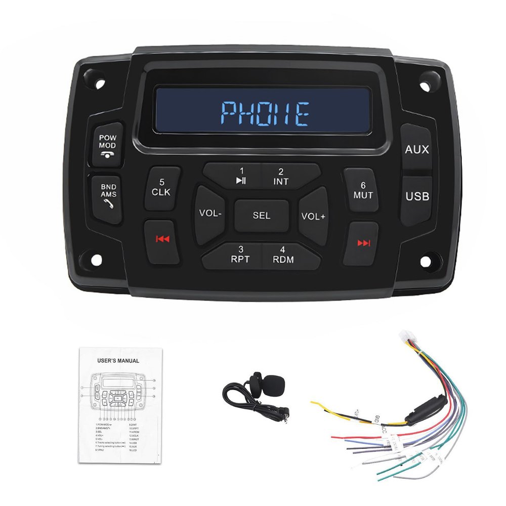 Geloo Marine Radio Receiver Waterproof Boat Stereo Radio System with AUX-in Subwoofer Pre-Amp EQ, AM/FM Radio Receiver Digital Media MP3 Player USB Input for Motorcycle Boat Golf Cart Truck