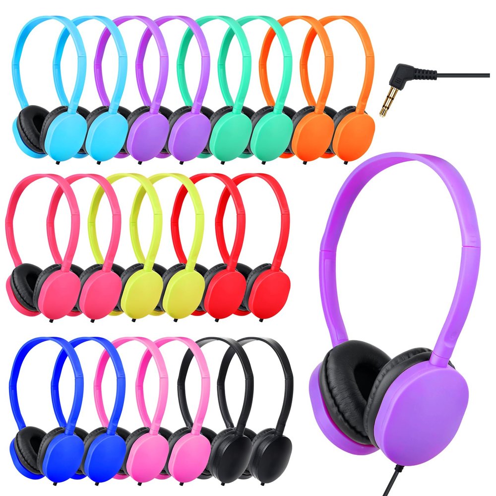 TJZXGUI Bulk Classroom Headphones for Students School 20 Pack Wholesale Headphones Class Set with 3.5mm Jack for Chromebook Laptop PC Computer (10 Mixed Colors)