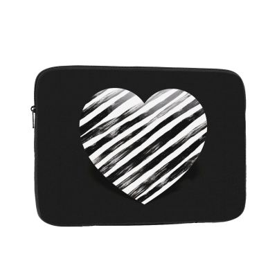 12 inch Laptop Sleeve Bag Black white striped heart Laptop Bag Shockproof Computer Carrying Cover Slim Briefcase Handbag