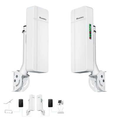 Dual 1Gbps Ethernet Port Point to Point WiFi Extender Long Range Bridge, 5.8GHz 3KM 1000Mbps Starlink WiFi Extender Signal Booster, Outdoor Wireless Bridge with 18dBi High Gain Antenna, 2 Pack