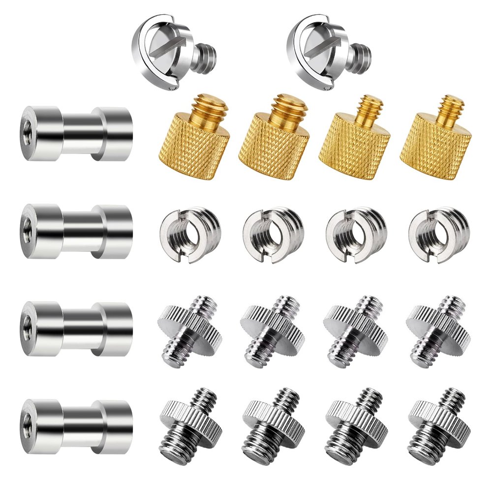 22PCS Camera Screws Set,1/4" and 3/8" Threaded Converter Screws Flash Shoe Mount for DSLR Camera/Tripod/Flash Light/Quick Release Plate.1/4" Stainless Steel D-Ring Screws