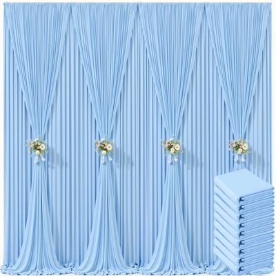 10 Panels Baby Blue Backdrop Curtain for Baby Shower Parties Light Blue Wrinkle Free 50ft x 10ft Backdrop Drapes for Birthday Photo Gender Reveal Photography Polyester Fabric Background Decoration