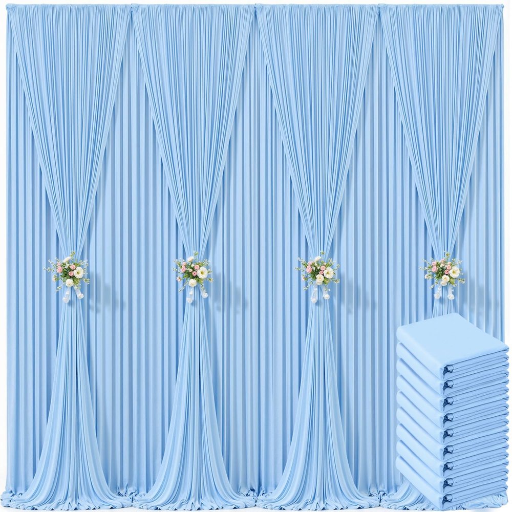 10 Panels Baby Blue Backdrop Curtain for Baby Shower Parties Light Blue Wrinkle Free 50ft x 10ft Backdrop Drapes for Birthday Photo Gender Reveal Photography Polyester Fabric Background Decoration