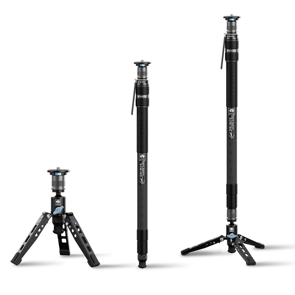 SIRUI SVM-165 Rapid Monopod for Cameras, 65 Carbon Fiber Monopod with Feet, One-Step Rapid Height Adjustment, Lightweight Travel Mono pod for DSLR Camera, Modular 3 in 1, Max Load 22lbs