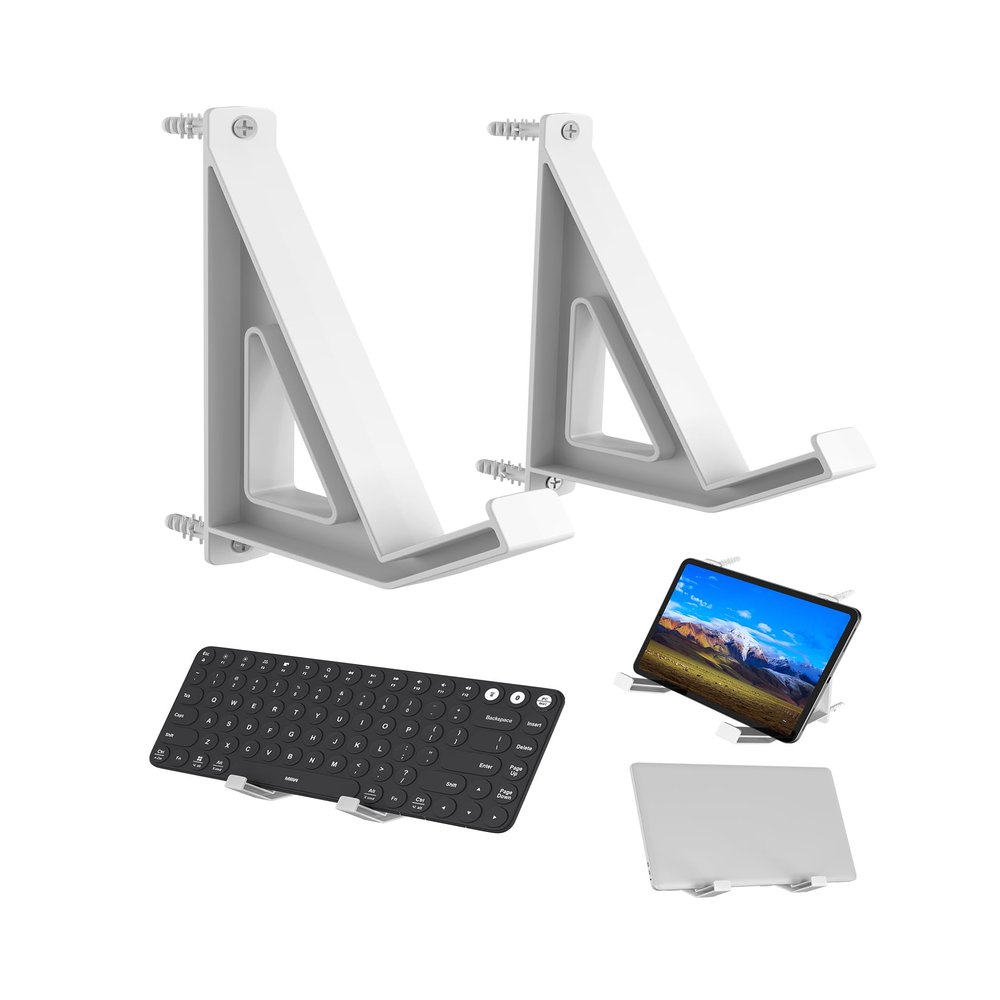 NOTMBESTM Universal Wall Mount Storage Organizer for Keyboard/Laptop/Tablet, Wall Display Rack Holder for Electronics, Compatible with Wall Hangers for Pictures/Paintings/Frames/Books (White)