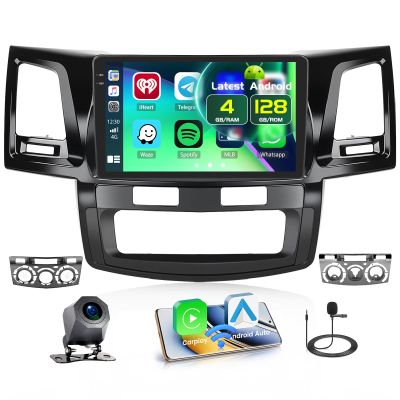 Fuluku 4+128GB Android 15 Car Stereo for Toyota Hilux Fortuner 2005-2014 Wireless Carplay Android Auto, 9 Inch Incell Touch Screen Car Stereo with GPS, Backup Camera, Bluetooth, FM/RDS, EQ, WiFi, SWC