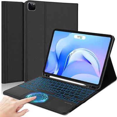 QYiiD Keyboard Case for iPad Air 11-inch (M2) 2024, 7 Color Backlit, Smart Trackpad, Detachable Wireless Wireless Folio Cover for iPad Air 11 inch 2024/ Air 5th/4th, iPad Pro 11 (4/3/2/1 Gen), Black