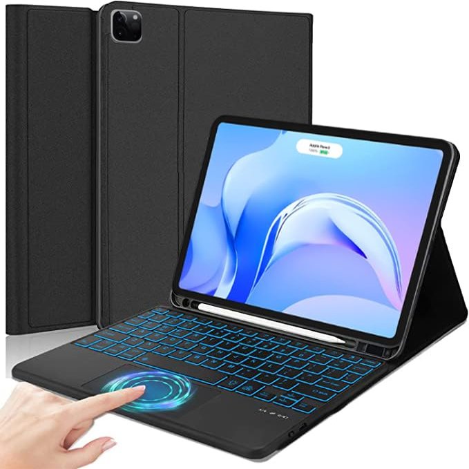 QYiiD Keyboard Case for iPad Air 11-inch (M2) 2024, 7 Color Backlit, Smart Trackpad, Detachable Wireless Wireless Folio Cover for iPad Air 11 inch 2024/ Air 5th/4th, iPad Pro 11 (4/3/2/1 Gen), Black