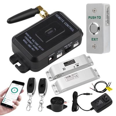 HERNAS Smart Phone APP Unlocking Access Control System Kit, with Remote Controllers/Electric Mortise Lock/Power Adapter/Metal Shell Exit Button, Lock Delay Time Adjustable