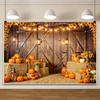 ChloropLastid 15x8ft Fall Thanksgiving Photography Backdrop Rustic Wooden Barn Door Farm Harvest Background for Photography Autumn Pumpkins Haystack Sunflower Portrait Photoshoot Studio Props view 1