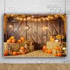 ChloropLastid 15x8ft Fall Thanksgiving Photography Backdrop Rustic Wooden Barn Door Farm Harvest Background for Photography Autumn Pumpkins Haystack Sunflower Portrait Photoshoot Studio Props view 2