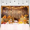 ChloropLastid 15x8ft Fall Thanksgiving Photography Backdrop Rustic Wooden Barn Door Farm Harvest Background for Photography Autumn Pumpkins Haystack Sunflower Portrait Photoshoot Studio Props view 3