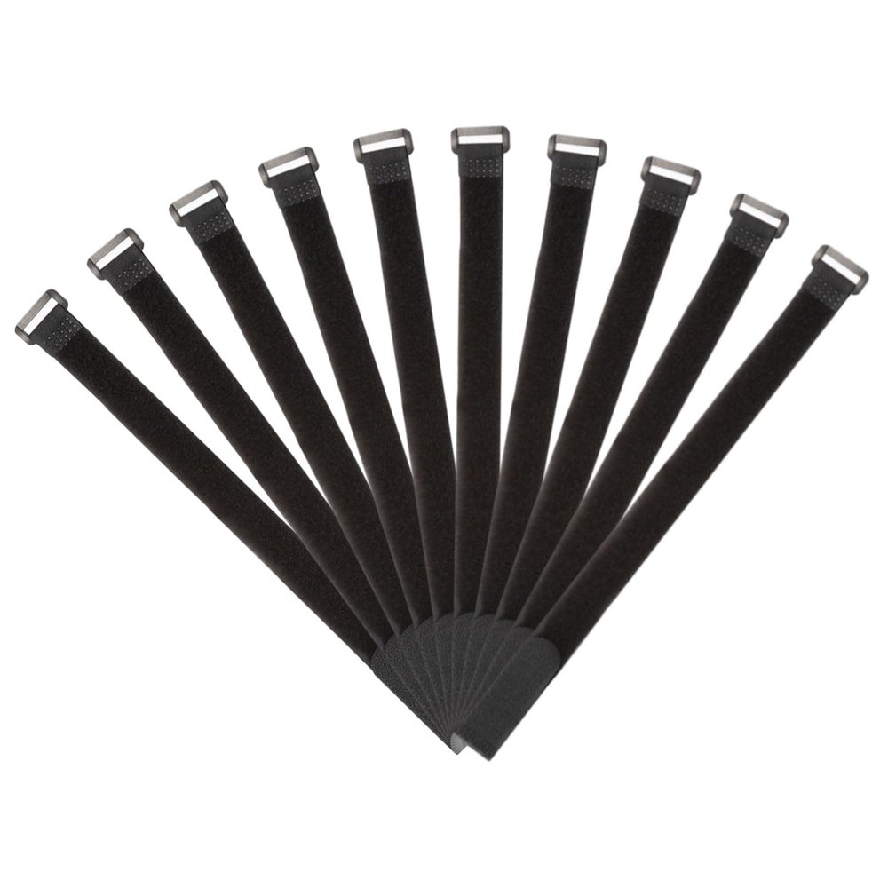 MECCANIXITY Fastening Hook and Loop Cable Tie 15.7 x 0.9 Inch Reusable with Buckle Adjustable Multi-Purpose Wire Strap for Cord Management Black, Pack of 10