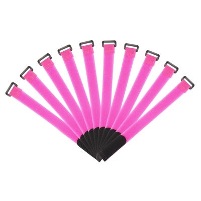 MECCANIXITY Fastening Hook and Loop Cable Tie 11.8 x 0.9 Inch Reusable with Buckle Adjustable Multi-Purpose Wire Strap for Cord Management Pink, Pack of 10