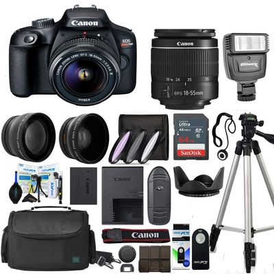 Canon EOS Rebel T100 DSLR Camera with 18-55mm f/3.5-6.3 III Lens with Sunshine Advance Accessories Bundle, Black, CAT100-1855MM (Renewed)