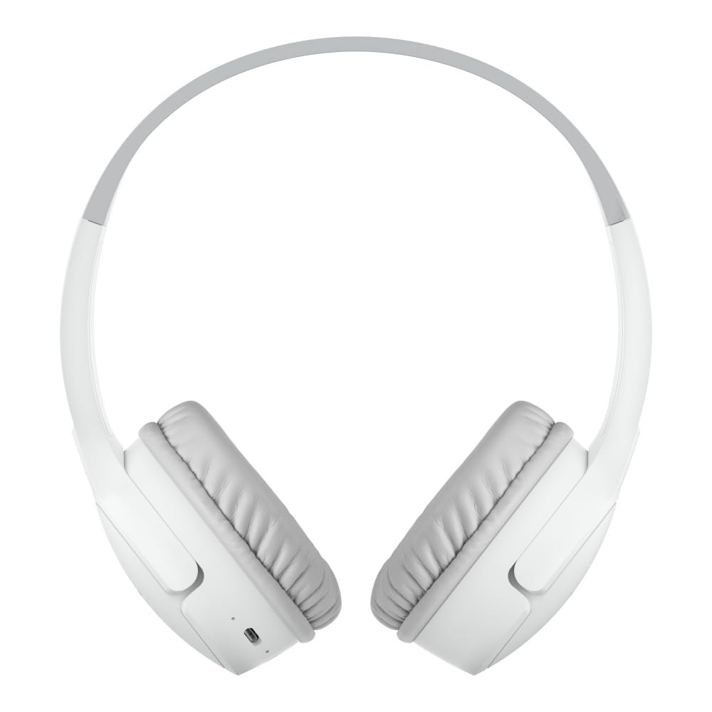 Belkin SoundForm Children's Mini Wireless Headphones with Built-in Microphone and Fun Sticker for 30 Hours Playback - Study Holidays on Ear Headphones for iPhone, iPad, Galaxy, White