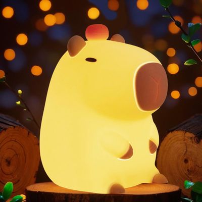 Bestfaith Cute Tangerine Capybara Night Light, LED Squishy Night Lamp, 2 Levels Dimmable Nursery Nightlight for Kids, Rechargeable Touch Lamp, Dorm Decor, Kids Funny Gifts (Fixed Tangerine)