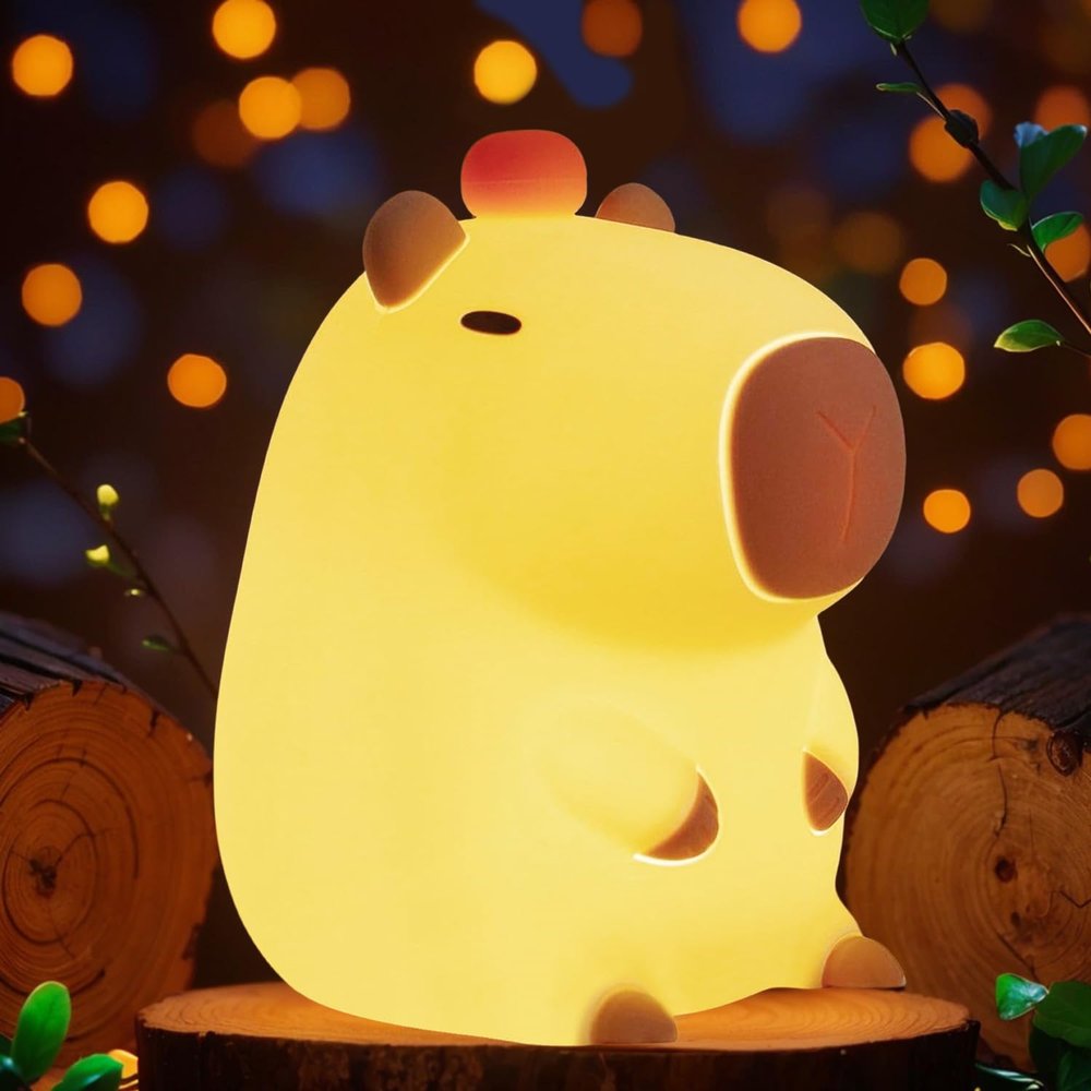 Bestfaith Cute Tangerine Capybara Night Light, LED Squishy Night Lamp, 2 Levels Dimmable Nursery Nightlight for Kids, Rechargeable Touch Lamp, Dorm Decor, Kids Funny Gifts (Fixed Tangerine)