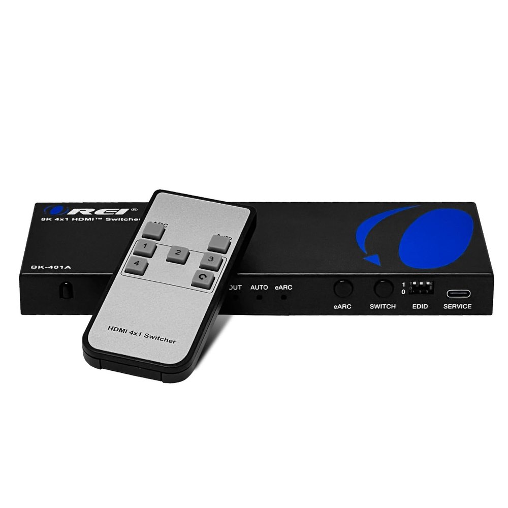 OREI 8K eARC HDMI 2.1 Switch 4x1, Switcher with Audio Extractor UltraHD Supports Upto 4K @ 120Hz PS5, Xbox, Gaming, Remote Contorl IR EDID HDCP 2.3 - Optical Out, L/R Headphones (BK-401ARC)