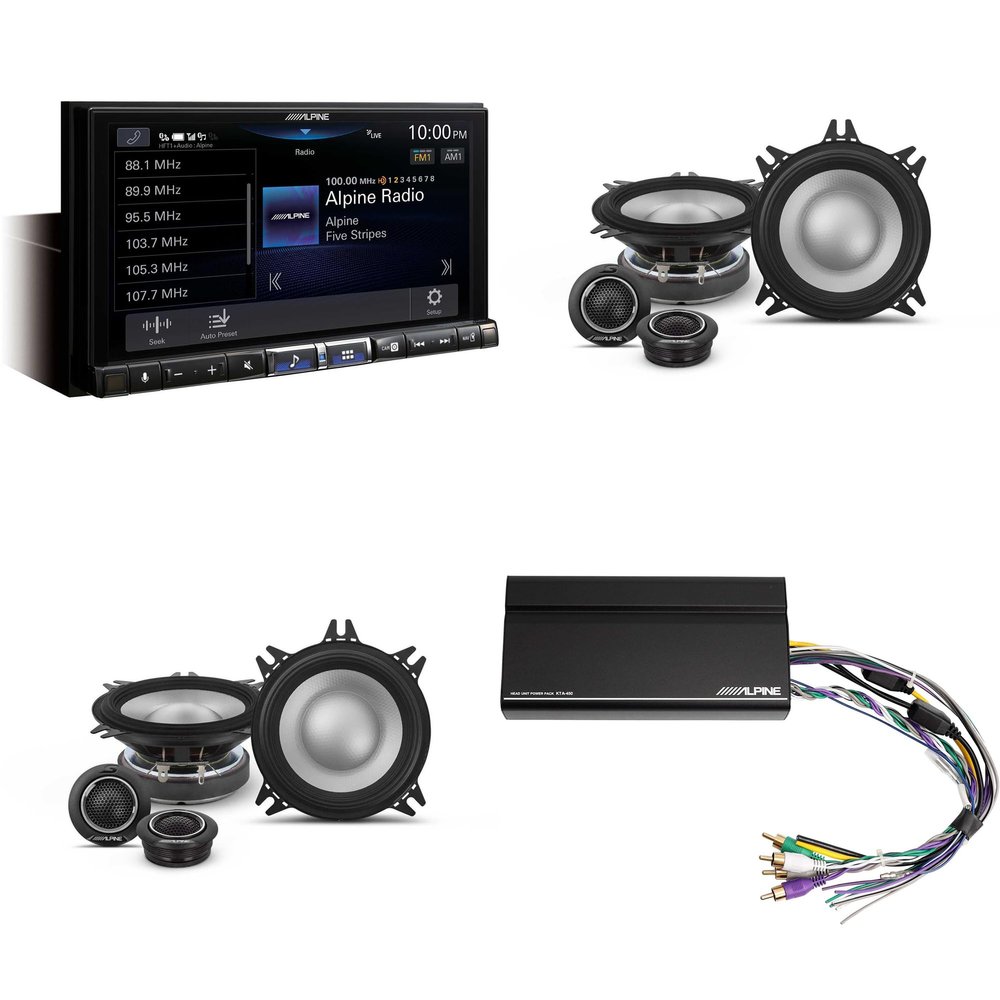 Alpine iLX-507 7" Multimedia Receiver Wireless Apple CarPlay & Wireless Android Auto & 2 Pairs Alpine S2-S40C Type S 4" Component Speakers w/Power Pack