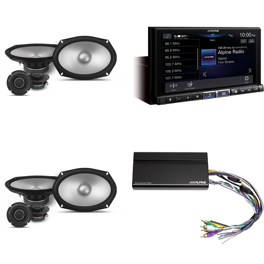 Alpine iLX-507 7" Multimedia Receiver Wireless Apple CarPlay & Wireless Android Auto & 2 Pairs Alpine S2-S69C Type S 6x9 Comp Speakers & Power Pack
