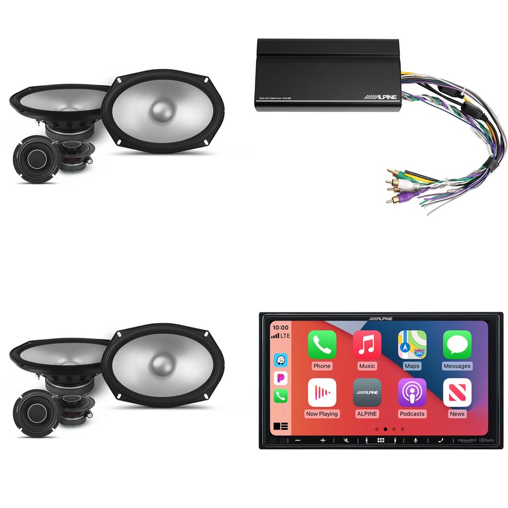 Alpine iLX-407 7-Inch Multimedia Receiver Apple Carplay and Android Auto & 2 Pairs Alpine S2-S69C Type S 6x9 Comp Speakers & Power Pack