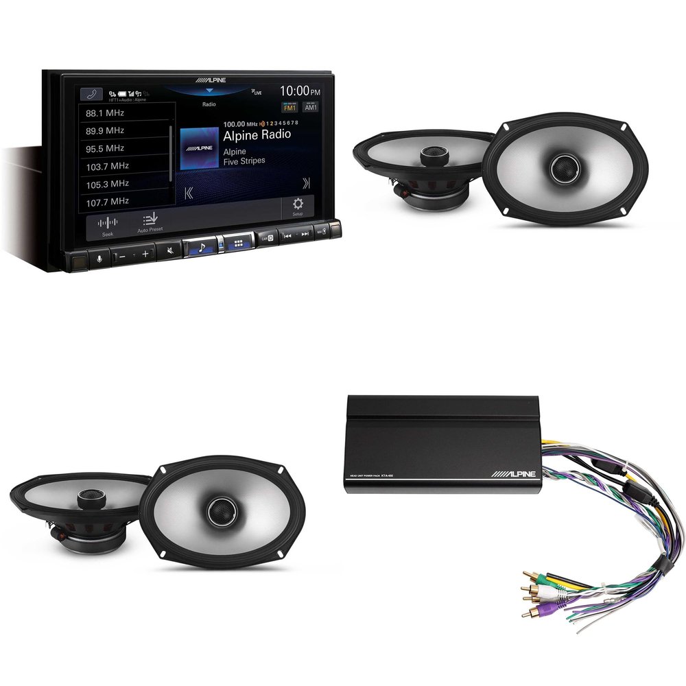 Alpine iLX-507 7" Multimedia Receiver Wireless Apple CarPlay & Wireless Android Auto & 2 Pairs Alpine S2-S69 Type S 6x9 Coax Speakers w/Power Pack