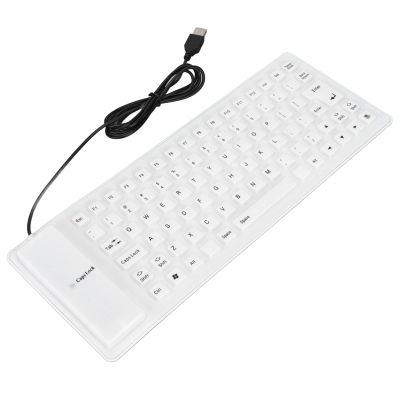 Akozon USB Wired Silicone Keyboard, 85 Keys, Fully Sealed, Lightweight, Portable, Silent, Soft and Comfortable, Rollup Design for PC, Notebook, Laptop - Black (White)