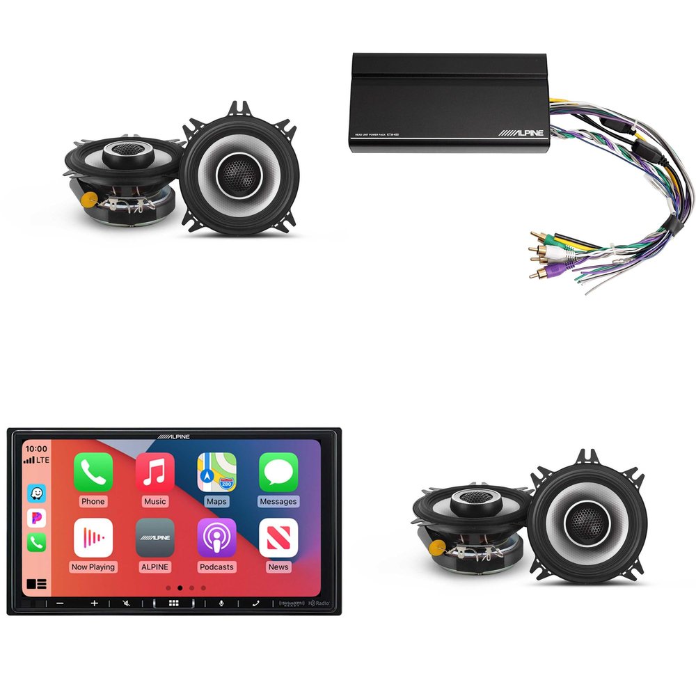Alpine iLX-407 7-Inch Multimedia Receiver Apple Carplay and Android Auto & 2 Pairs Alpine S2-S40 Type S 4" Coax Speakers w/Power Pack
