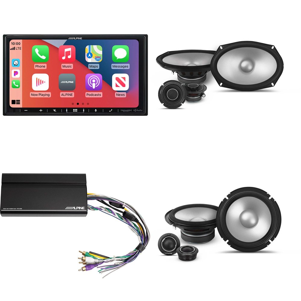 Alpine iLX-407 7-Inch Multimedia Receiver Apple Carplay and Android Auto & 1 Pair Alpine S2-S65C Type S 6.5" Comp, S2-S69C Type S 6x9 Comp. Including Power Pack