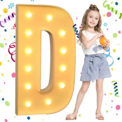 TQQEPOOL Led Umbers Decorative Number Lights,26 Alphabet Light Up Letters Sign for Birthday Party Night Lights Anniversary(Color:D,Size:120cm)