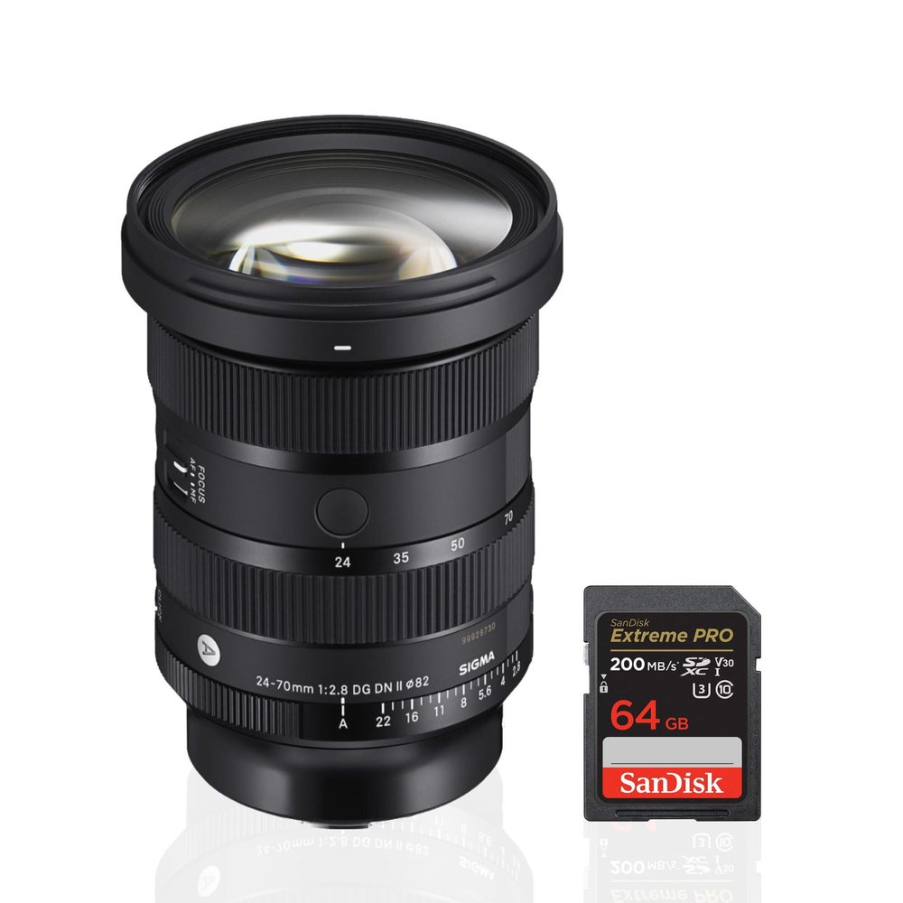 Sigma 24-70MM F2.8 DG DN II Art Lens (L-Mount) Bundle with 64GB SDXC UHS-I Memory Card (2 Items)