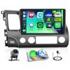 Fuluku 4+128GB Android 15 Car Stereo for Honda Civic 2006-2011 Wireless Carplay Android Auto, 10.1 Inch Incell Touch Screen Car Stereo with GPS, Backup Camera, Bluetooth, FM/RDS, EQ, WiFi, SWC view 1