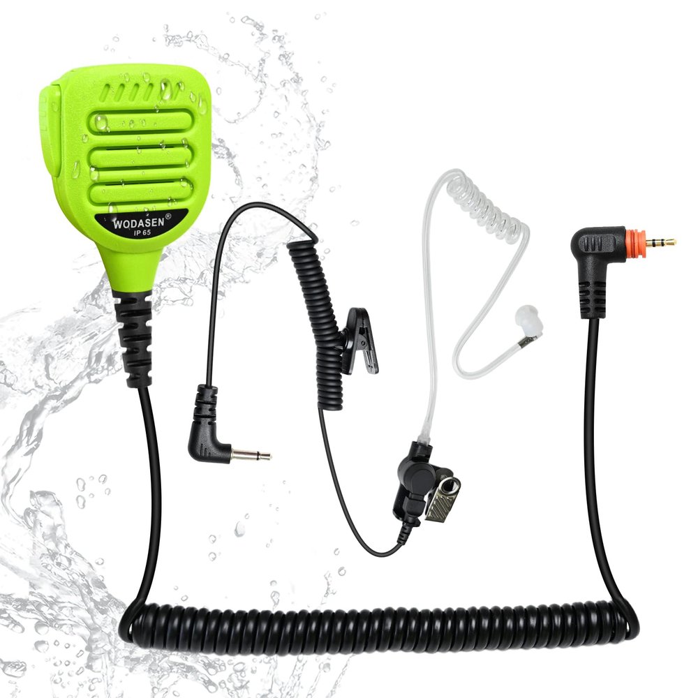 WODASEN IP65 Waterproof Walkie Talkie Speaker Mic Heavy Duty Remote Radio Microphone Shoulder Handheld Lapel Mic Green with 3.5mm Audio Jack for sl300 sl500 sl3500 sl3500e sl7550e sl7580e tlk-100